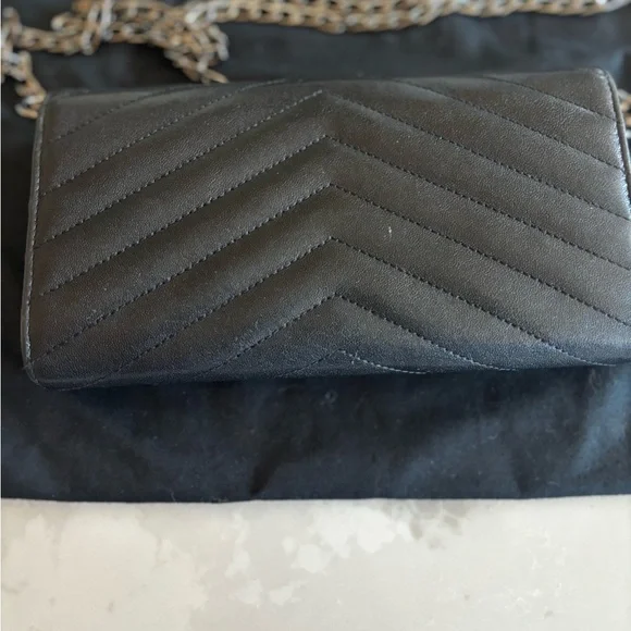 RARE Saint Laurent Calfskin Matelasse Chevron Heart Patchwork Monogram WOC-Black - Picture 4 of 15